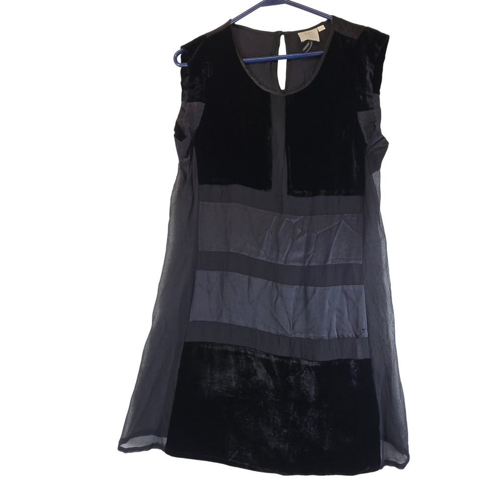 HD in Paris Silk Velvet Shift Dress Sleeveless Sheer Quiet Luxury Black Womens S